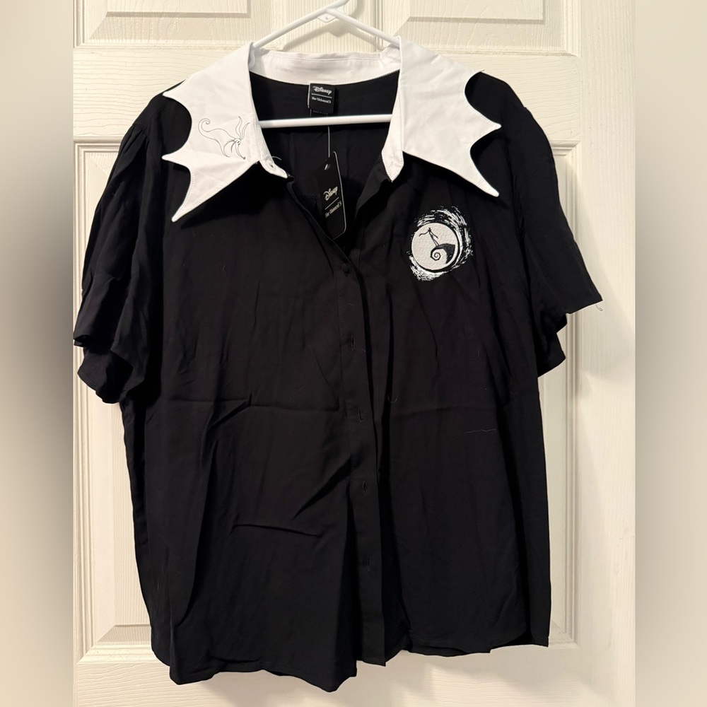 Nightmare Before Christmas Black and White Button Down Blouse